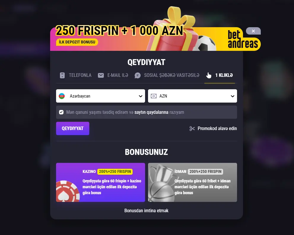 1 kliklə qeydiyyat