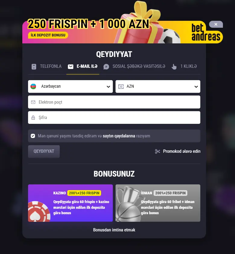 E-poçt (elektron poçt) ilə qeydiyyat